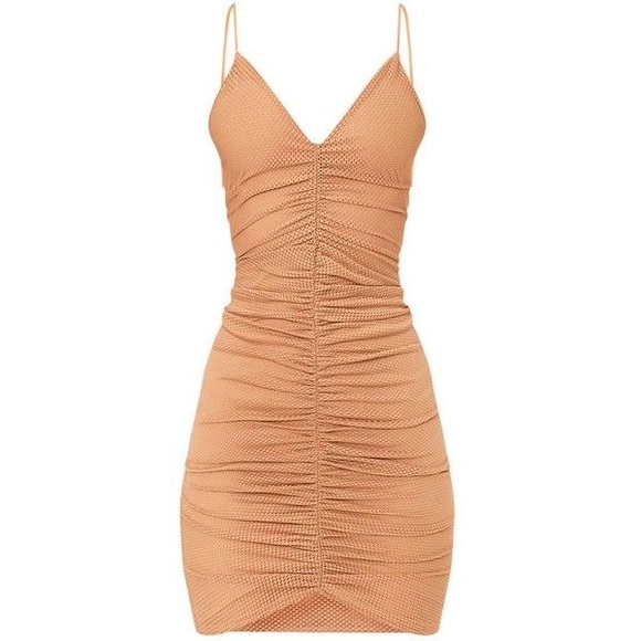 ruched front strappy bodycon dress